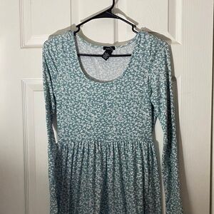 Forever 21 Teal Floral Long Sleeve Dress